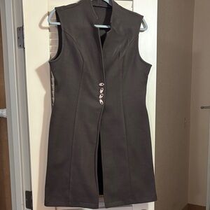 Sleeveless Brown Wool Vest with Gold Buttons